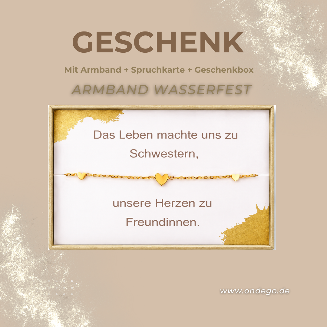 Armband Schwester mit 3 Herzen & Geschenkbox – 18K vergoldeter Edelstahl