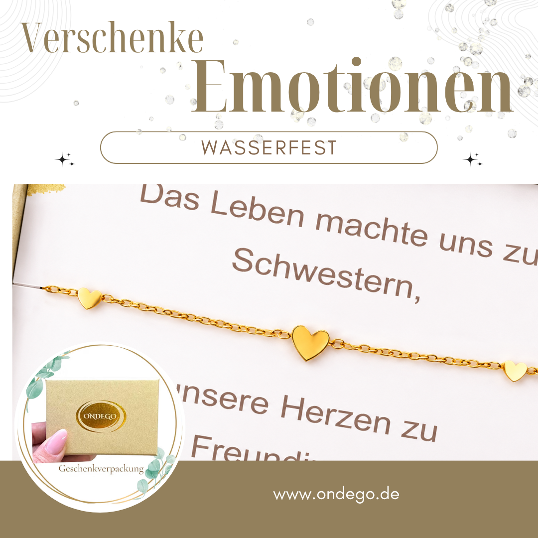 Armband Schwester mit 3 Herzen & Geschenkbox – 18K vergoldeter Edelstahl
