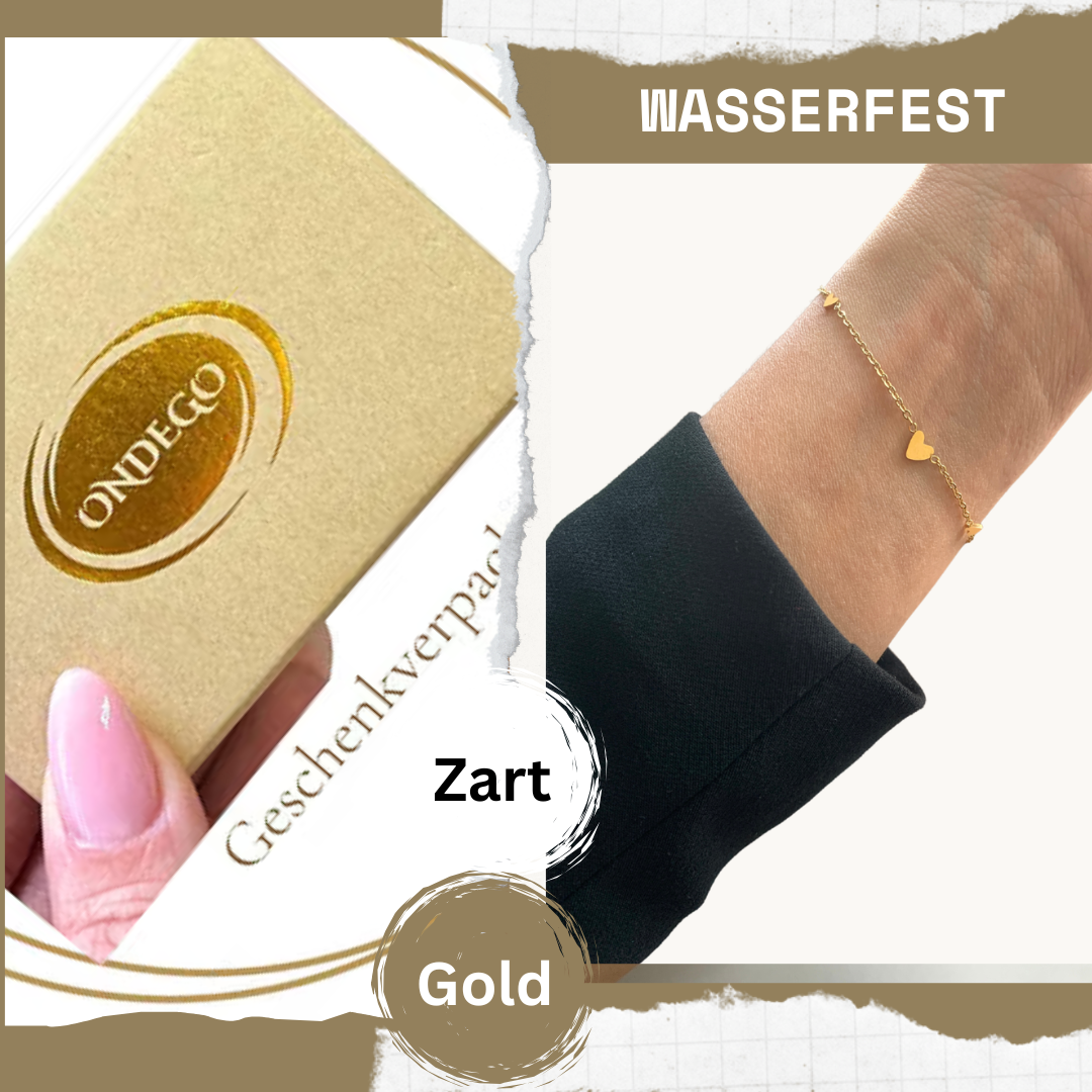 Armband Schwester mit 3 Herzen & Geschenkbox – 18K vergoldeter Edelstahl