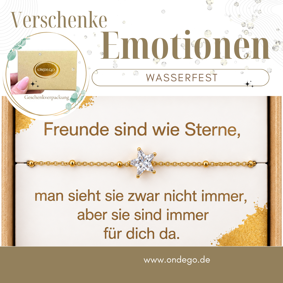 Stern Armband Freundin mit Geschenkbox & Spruchkarte – Edelstahl Gold