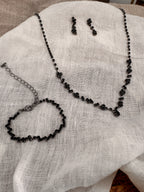 Brautschmuck Set Schwarz – Halskette, Armband & Ohrringe mit Strass | Rhodium Look | ONDEGO®