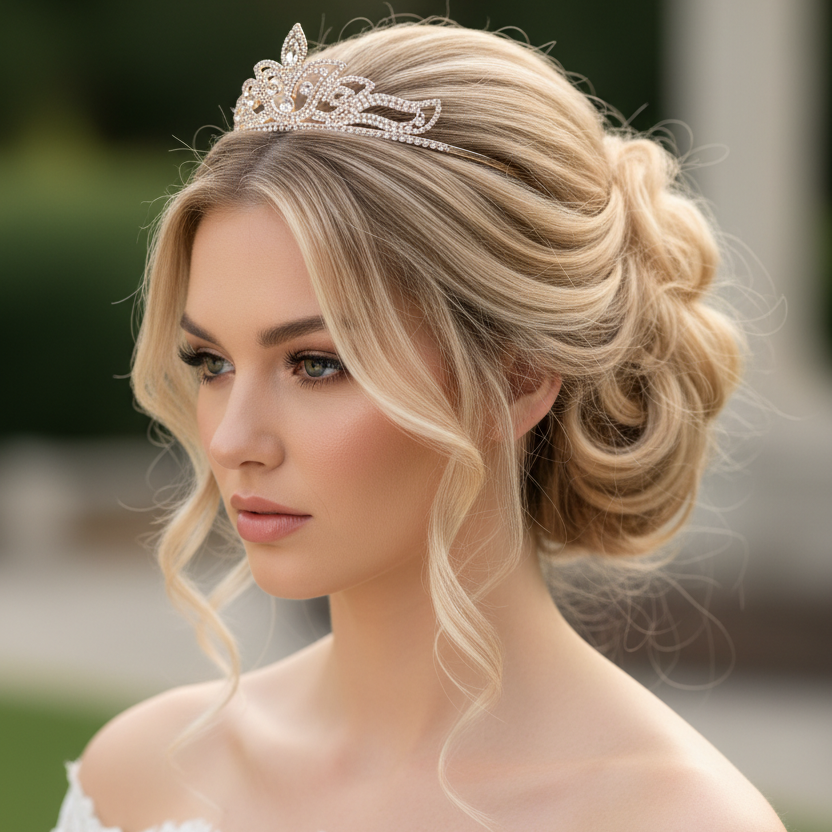 Diadem Silber – Strass Tiara 4,5 cm hoch filigran | ONDEGO®