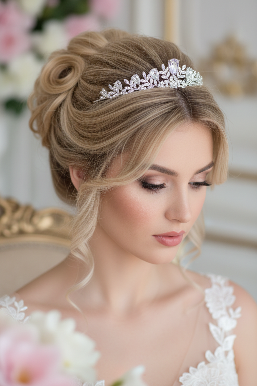 Zirkonia Diadem Silber – Tiara 4 cm hoch filigran | ONDEGO®