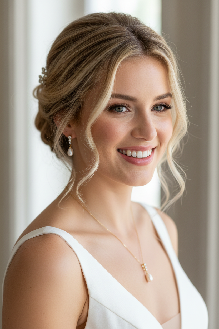 Brautschmuck Set Gold – Perle & Strass Kette und Ohrringe elegant | ONDEGO®