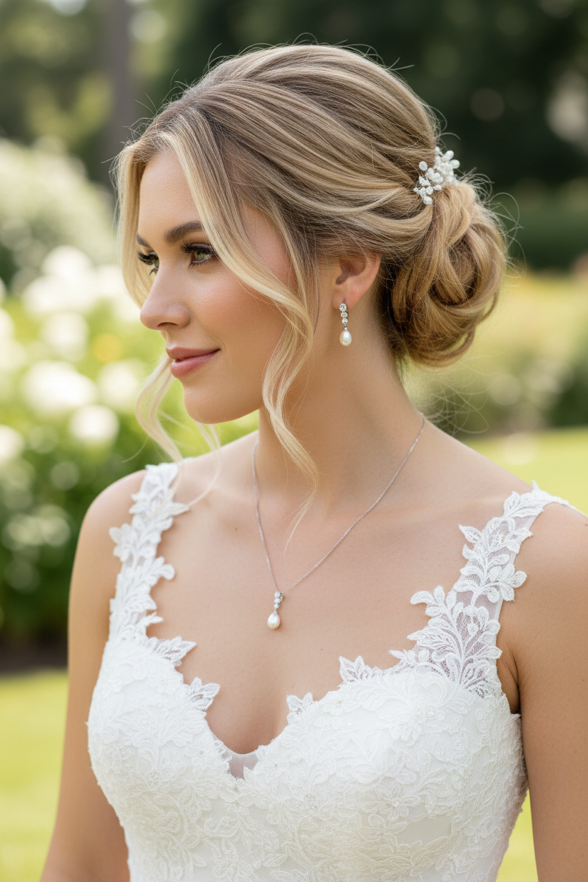 Brautschmuck Set Silber – Perle & Strass Kette und Ohrringe elegant | ONDEGO®