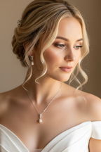 Brautschmuck Set Silber – Perle & Strass Kette und Ohrringe elegant | ONDEGO®