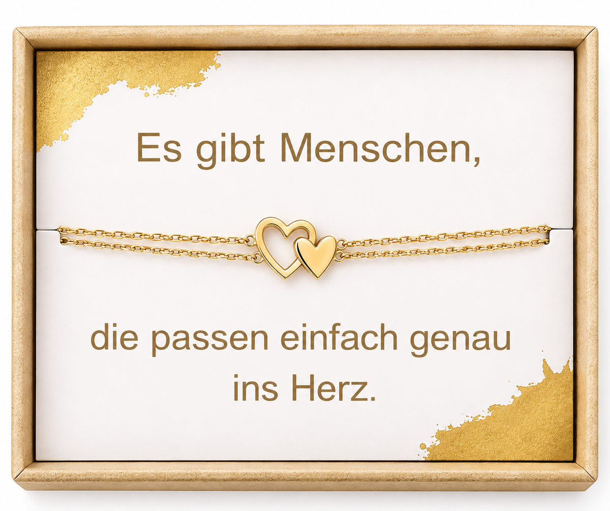 Freundschaftsarmband 2er Set Herz mit Geschenkbox – Gold oder Silber
