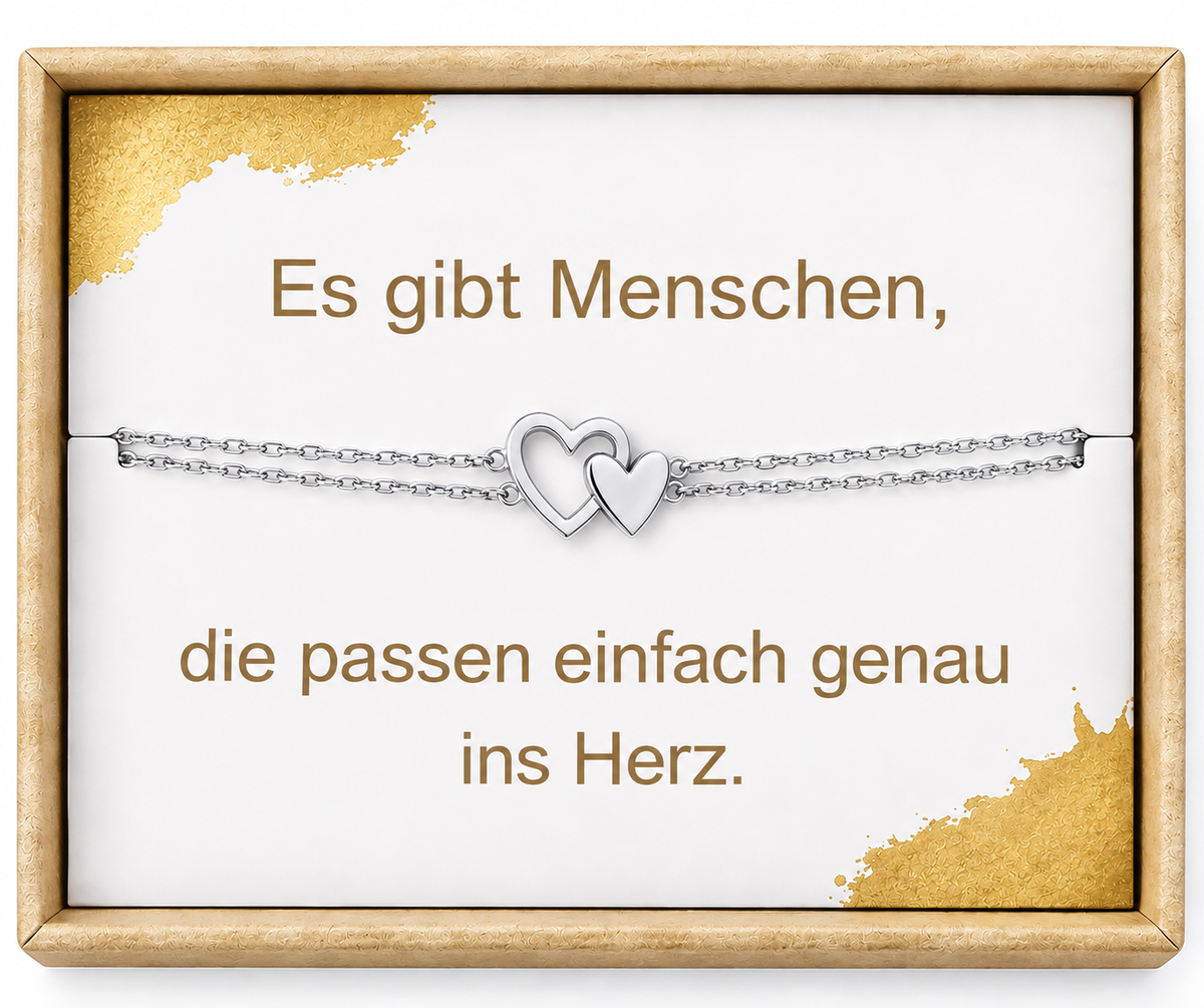 Freundschaftsarmband 2er Set Herz mit Geschenkbox – Gold oder Silber