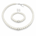 Brautschmuck Set Perlen Weiß – 3-teilig Kette, Armband & Ohrringe mit Strass | ONDEGO®