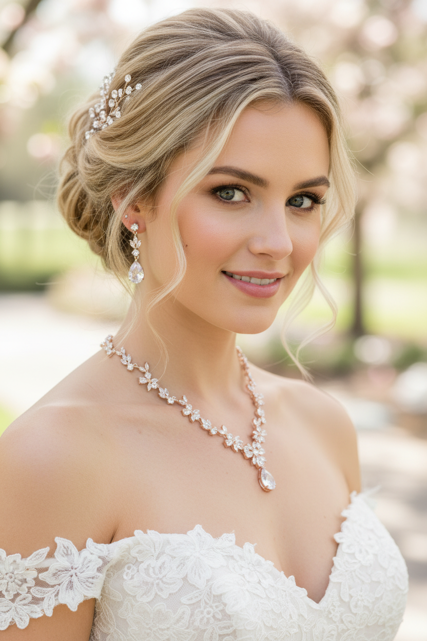 Zirkonia Blüten Schmuckset Roségold – Collier, Ohrringe & Armband mit AAA+ Zirkonia | ONDEGO®