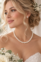 Brautschmuck Set Perlen Weiß – 2-teilig Kette & Ohrringe  | ONDEGO®