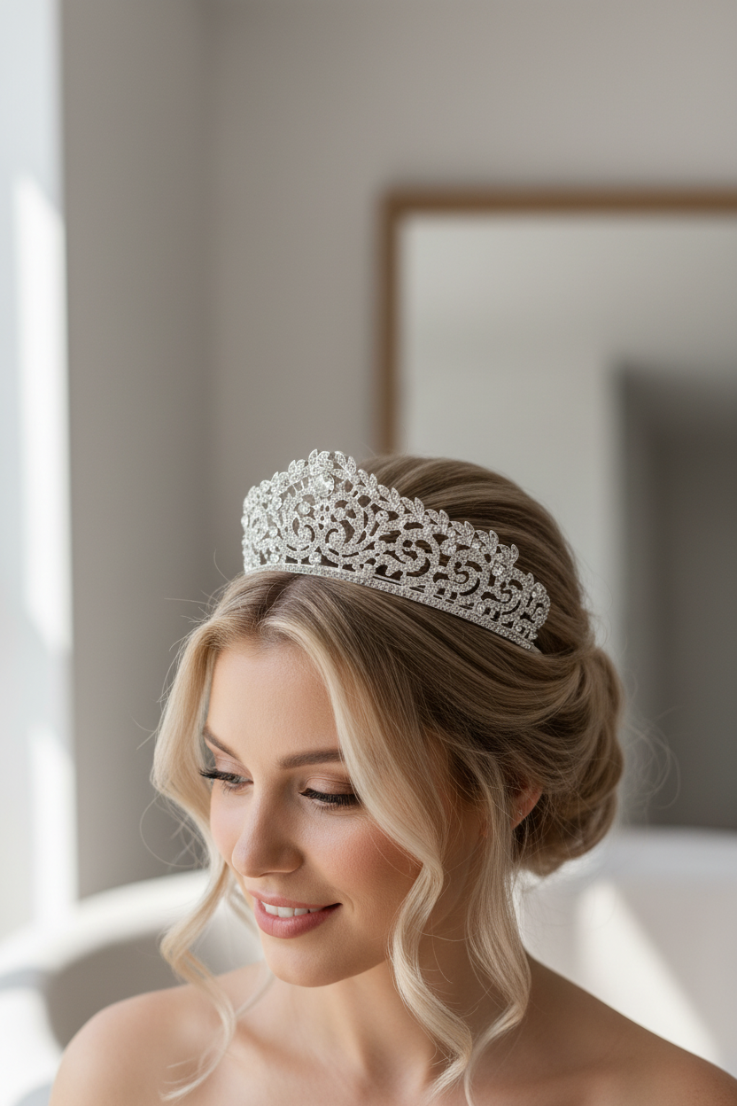 Diadem Silber – Haarschmuck mit Strass 5 cm hoch | ONDEGO®