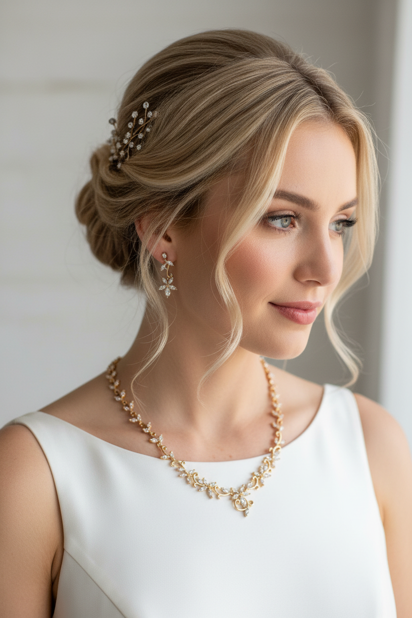 Zirkonia Schmuckset Gold – Collier & Ohrringe im eleganten Blätterdesign | ONDEGO®