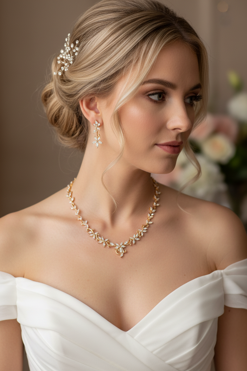 Zirkonia Schmuckset Gold – Collier & Ohrringe im eleganten Blätterdesign | ONDEGO®