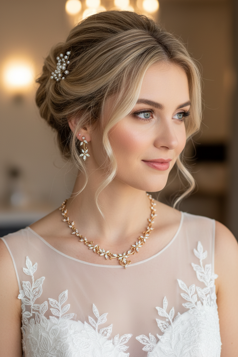 Zirkonia Schmuckset Gold – Collier & Ohrringe im eleganten Blätterdesign | ONDEGO®