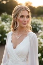 Halskette Silber mit Perle & Zirkonia – filigrane Brautkette im Blätterdesign