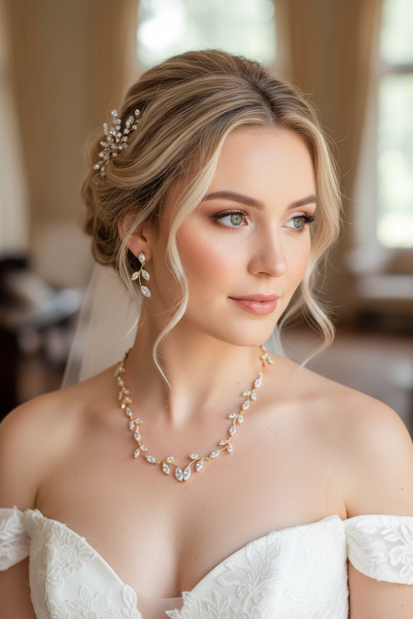 Zirkonia Schmuckset Gold – Collier, Ohrringe & Armband mit Blattdesign | ONDEGO®