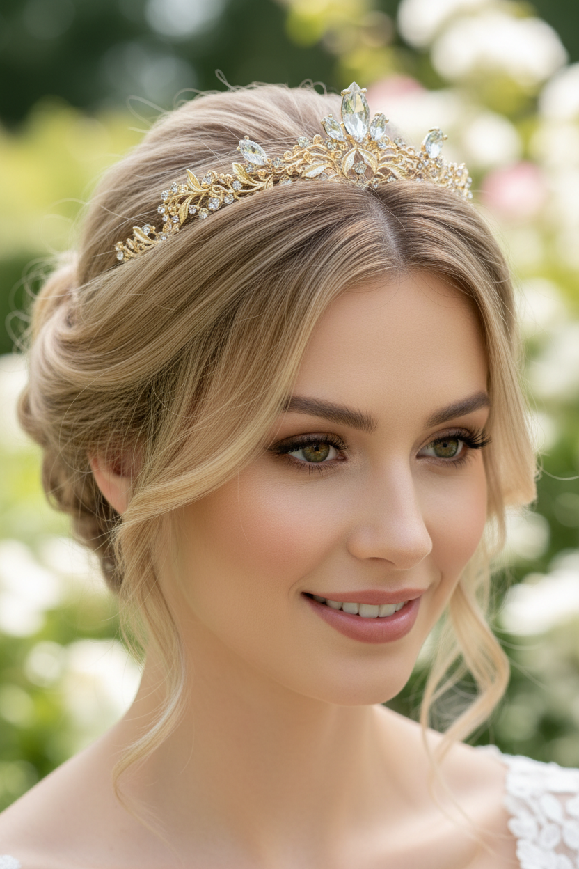 Diadem Gold – Tiara mit Strass und Ösen 4 cm hoch | ONDEGO®