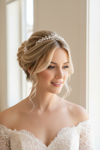 Diadem Silber mit Perlen – Tiara mit Strass und Ösen 5 cm hoch | ONDEGO®