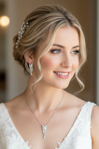 Brautschmuck Set Silber – Zirkonia Kette & Ohrringe 3,5 cm filigran elegant | ONDEGO®