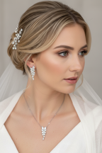 Brautschmuck Set Silber – Zirkonia Kette & Ohrringe 3,5 cm filigran elegant | ONDEGO®