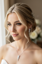 Brautschmuck Set Silber – Zirkonia Kette & Ohrringe 3,5 cm filigran elegant | ONDEGO®