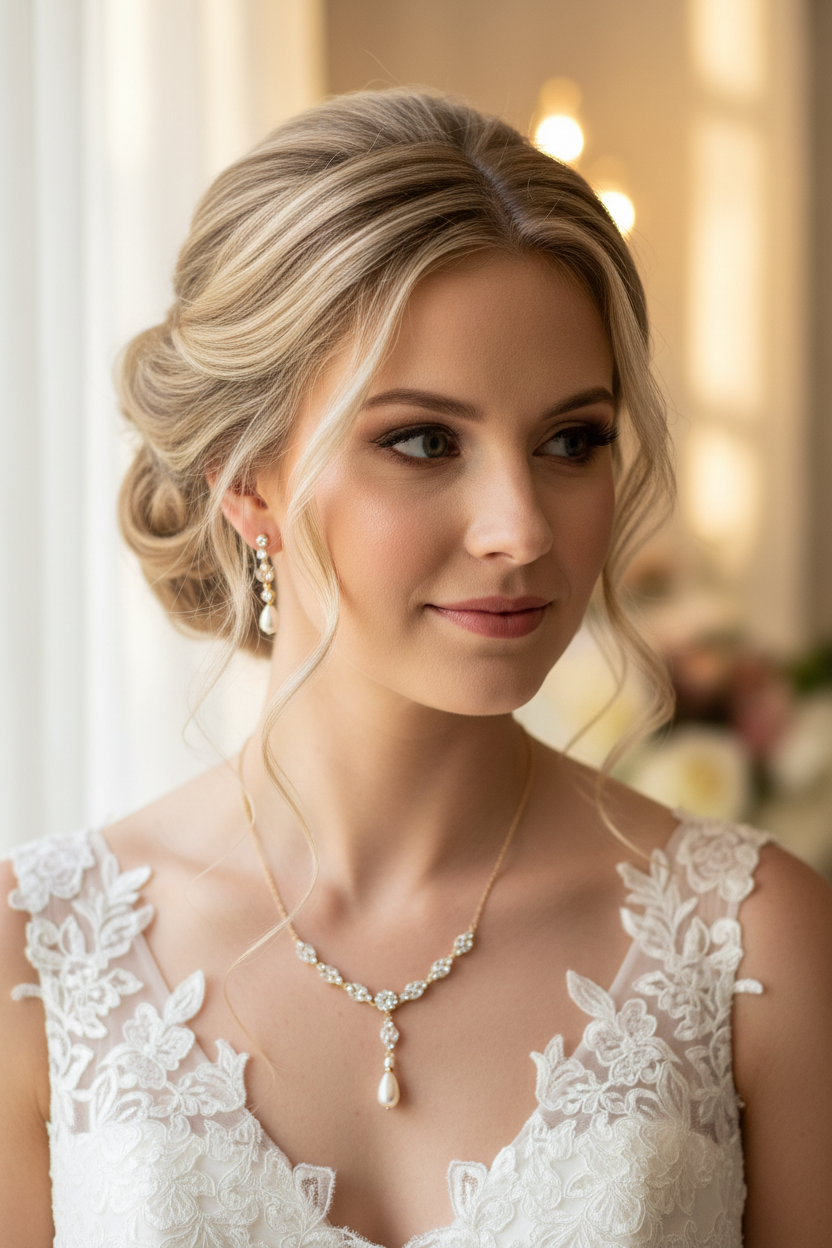 Elegantes Brautschmuck Set Gold – Zirkonia Kette & Ohrringe | ONDEGO®