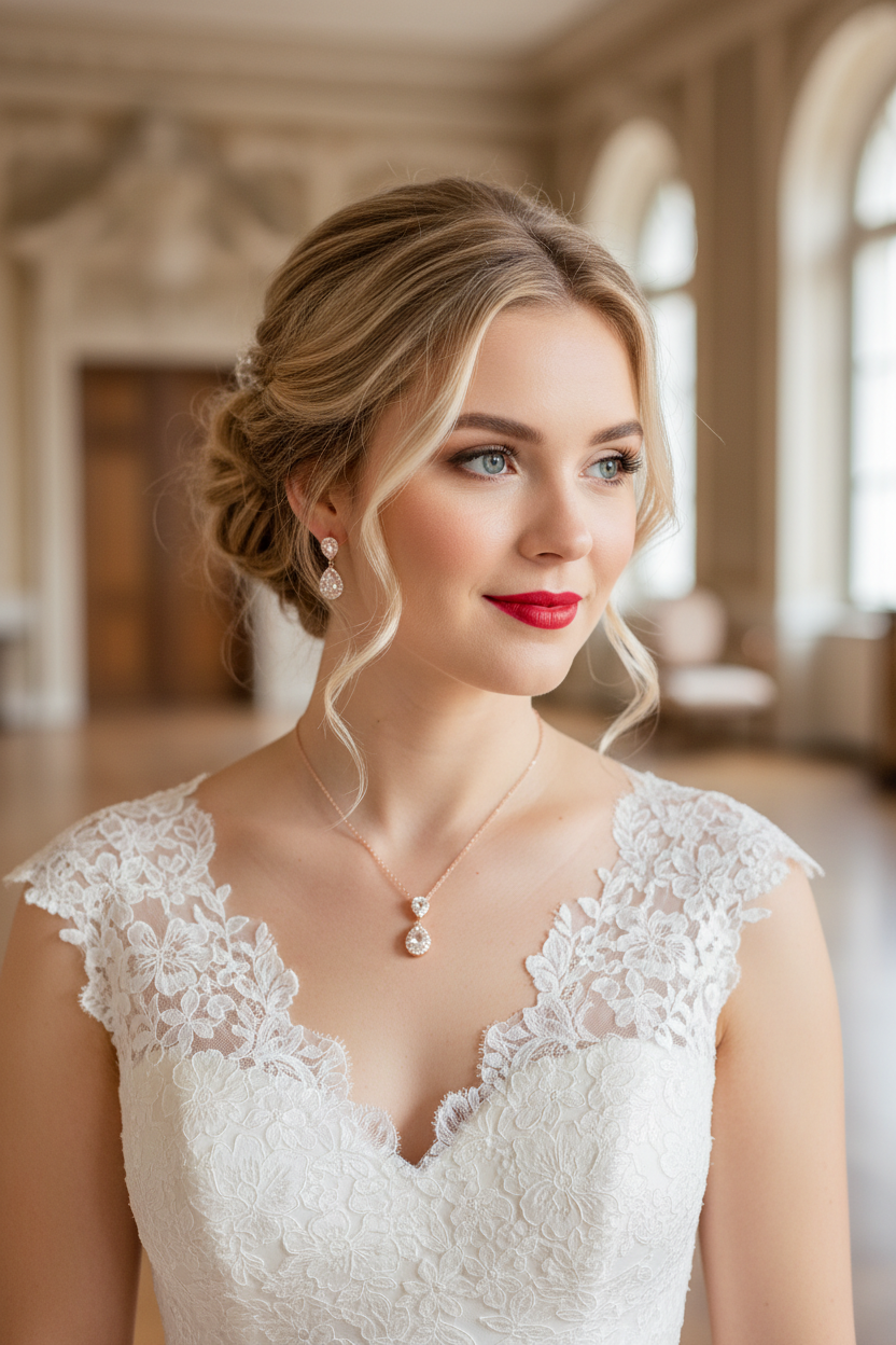 Brautschmuck Set Roségold – Zirkonia Tropfen Kette, Ohrringe & Armband verstellbar | ONDEGO®