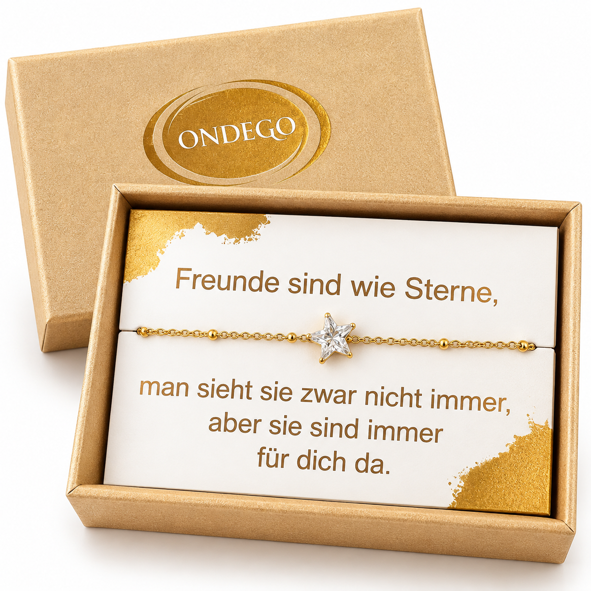 Stern Armband Freundin mit Geschenkbox & Spruchkarte – Edelstahl Gold