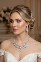 Auffälliges Schmuckset Halskette & Ohrringe Silber – glamouröser Brautschmuck | ONDEGO®