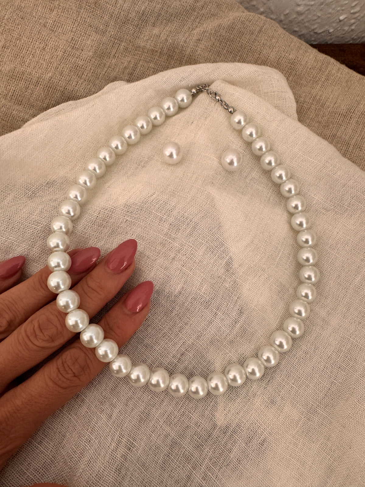 Brautschmuck Set Perlen Weiß – 2-teilig Kette & Ohrringe  | ONDEGO®