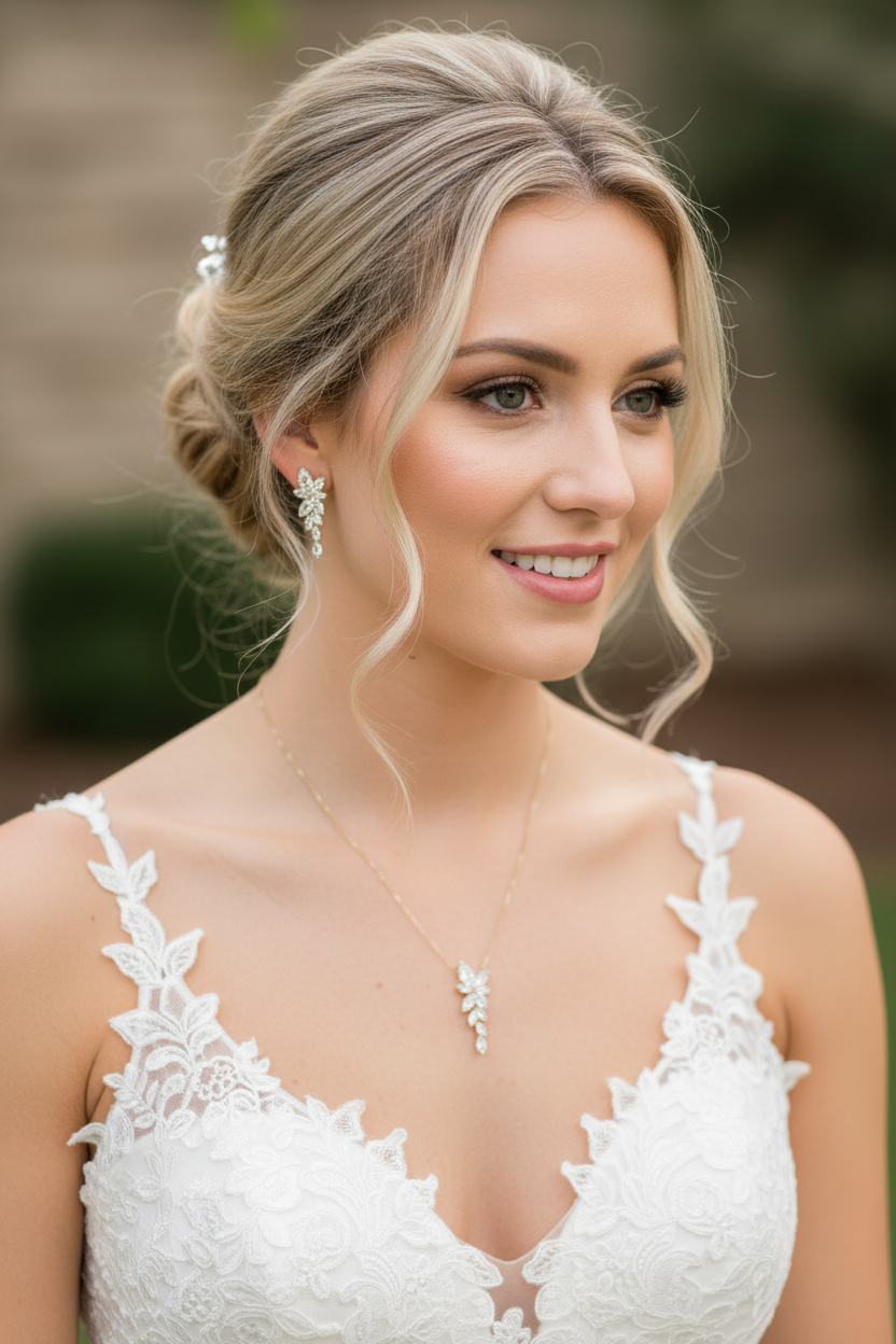 Brautschmuck Set Gold – Zirkonia Kette & Ohrringe 3,5 cm elegant | ONDEGO®