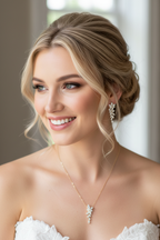 Brautschmuck Set Gold – Zirkonia Kette & Ohrringe 3,5 cm elegant | ONDEGO®