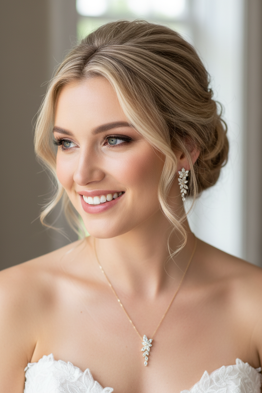 Brautschmuck Set Gold – Zirkonia Kette & Ohrringe 3,5 cm elegant | ONDEGO®