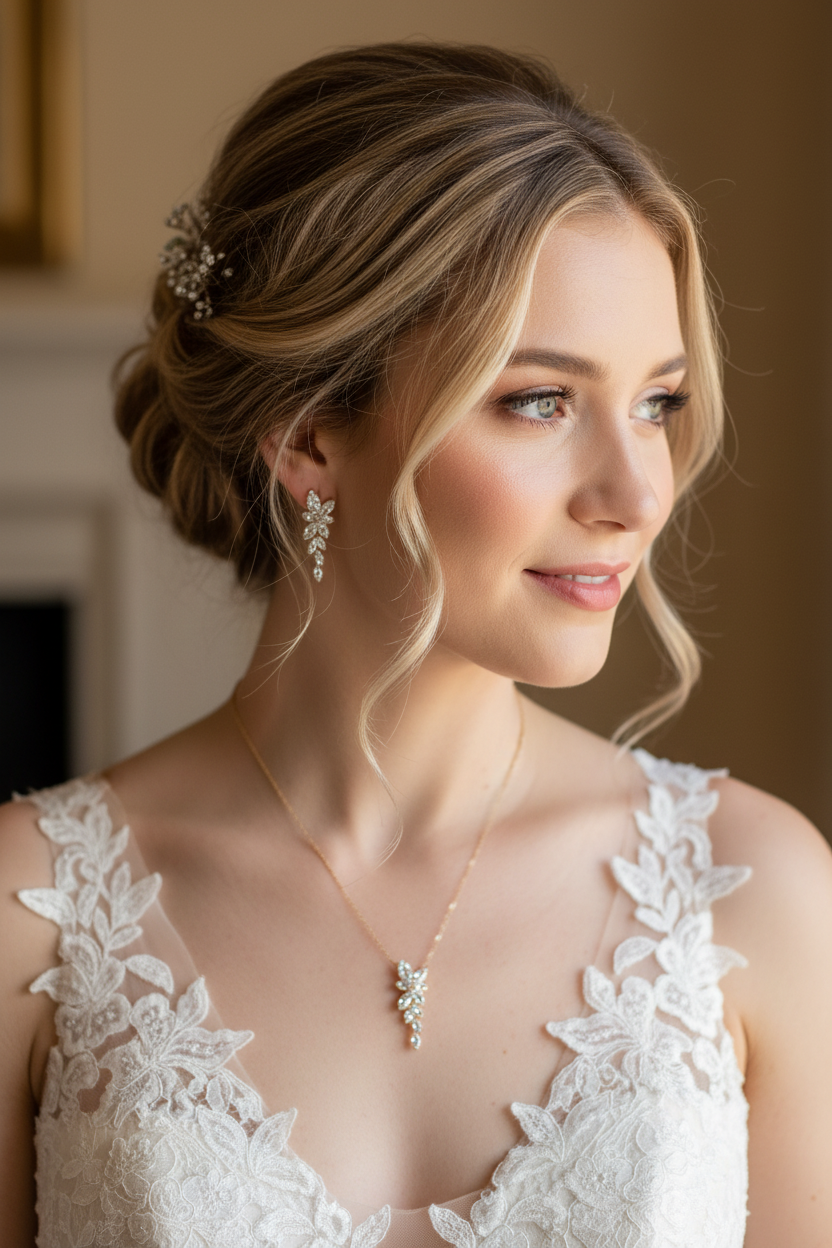 Brautschmuck Set Gold – Zirkonia Kette & Ohrringe 3,5 cm elegant | ONDEGO®