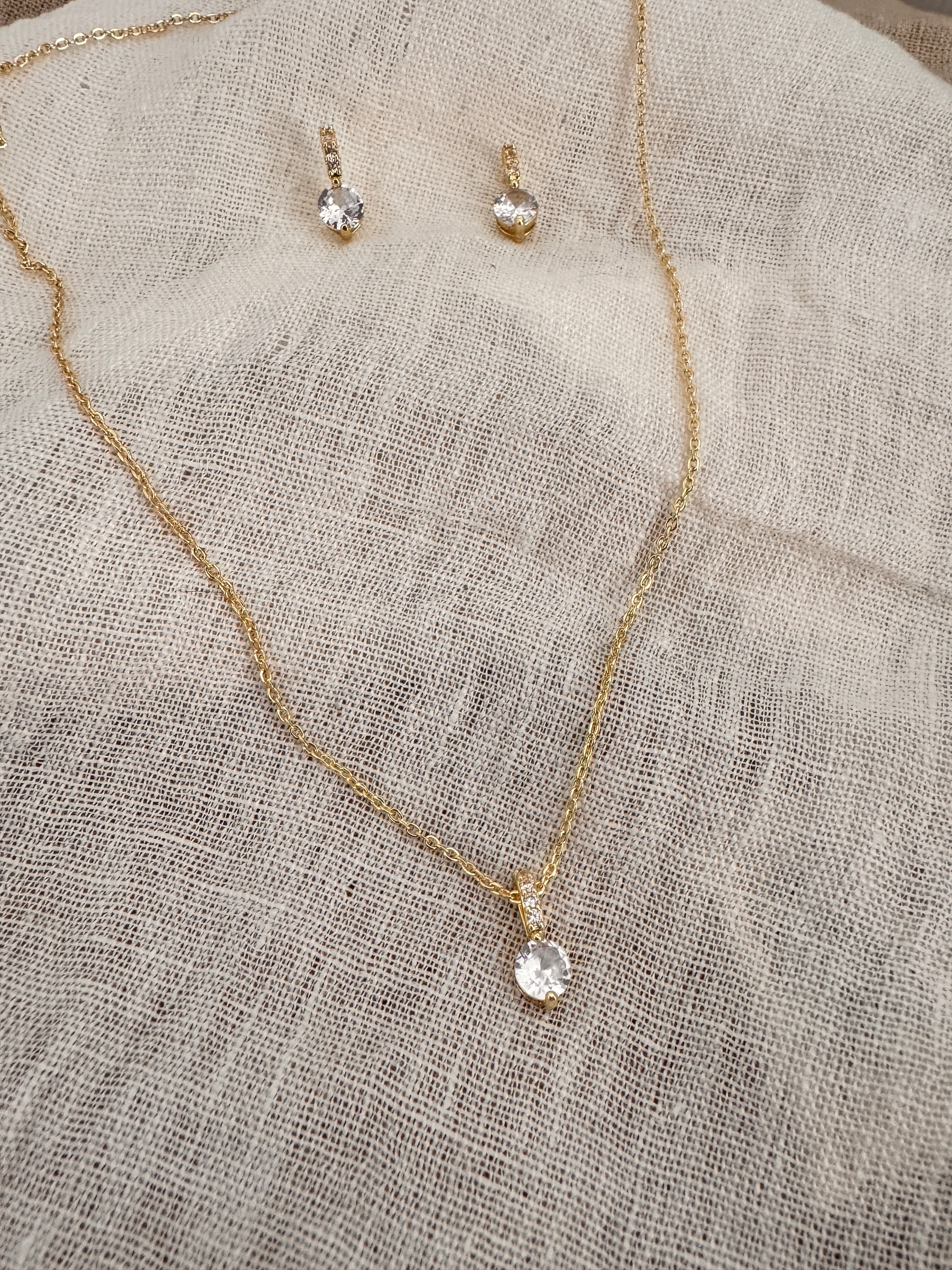 Schmuckset Gold mit Zirkonia – Halskette & Ohrringe | Brautschmuck Hochzeit Damen