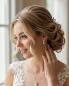 Brautschmuck Set Gold mit Perlen & Zirkonia – Halskette, Ohrringe & Armband 3-teilig