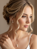 Brautschmuck Set Gold mit Perlen & Zirkonia – Halskette, Ohrringe & Armband 3-teilig