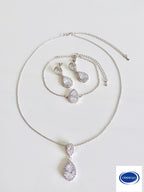 Brautschmuck Set Silber – Zirkonia Tropfen Kette, Ohrringe & Armband verstellbar | ONDEGO®