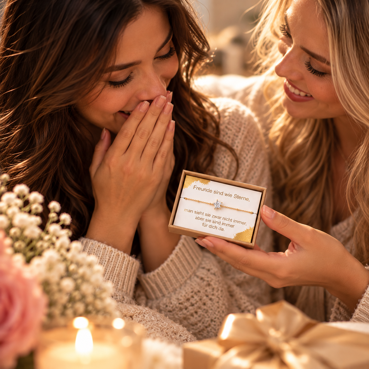 Stern Armband Freundin mit Geschenkbox & Spruchkarte – Edelstahl Gold