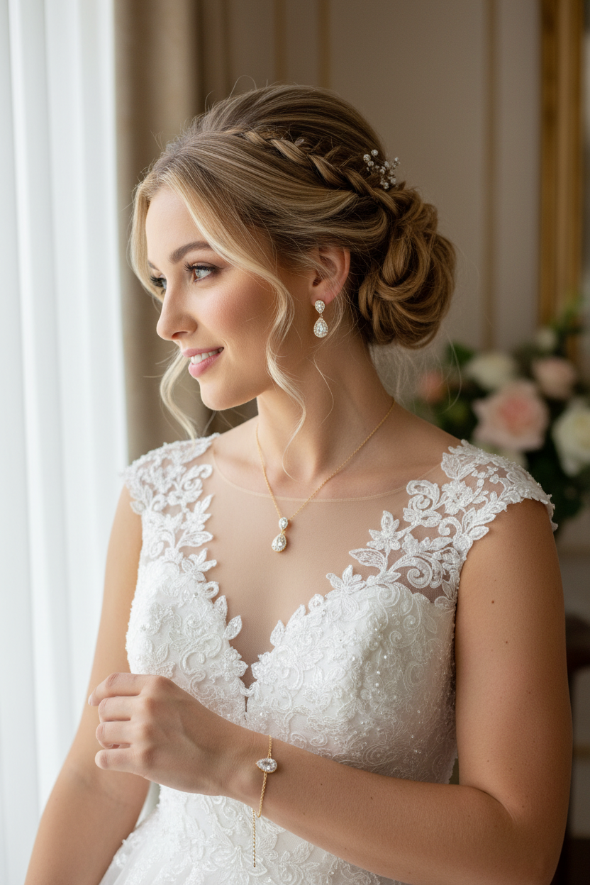 Brautschmuck Set Gold – Zirkonia Tropfen Kette, Ohrringe & Armband verstellbar | ONDEGO®