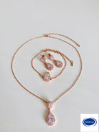 Brautschmuck Set Roségold – Zirkonia Tropfen Kette, Ohrringe & Armband verstellbar | ONDEGO®
