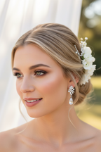 Zirkonia Tropfen Ohrringe Silber – Braut Ohrringe mit Tropfenanhänger 4 cm | Hochzeitsschmuck Damen