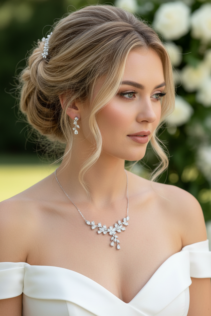Zirkonia Blüten Schmuckset Silber – Collier, Ohrringe & Armband mit AAA+ Zirkonia | ONDEGO®