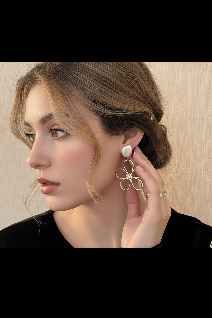 Blumen Ohrringe Gold mit Perlen – Elegante Statement Ohrhänger im Blütendesign | ONDEGO®