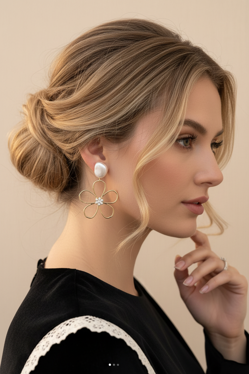 Blumen Ohrringe Gold mit Perlen – Elegante Statement Ohrhänger im Blütendesign | ONDEGO®