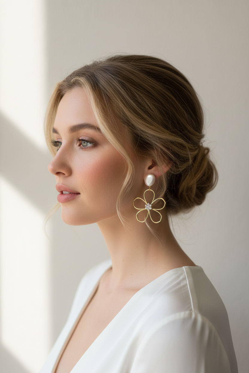 Blumen Ohrringe Gold mit Perlen – Elegante Statement Ohrhänger im Blütendesign | ONDEGO®