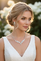 Zirkonia Schmuckset Silber – Collier & Ohrringe im eleganten Blätterdesign Brautschmuck | ONDEGO®