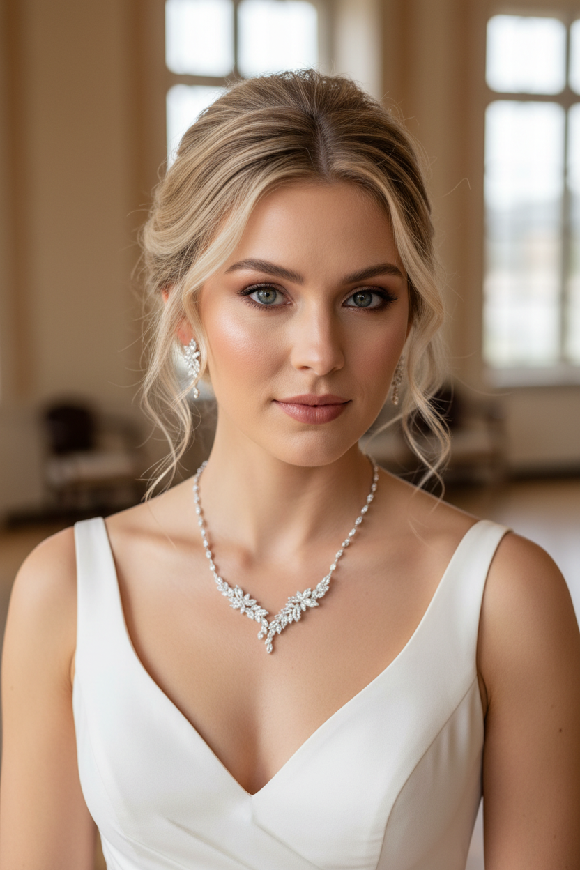 Zirkonia Schmuckset Silber – Collier & Ohrringe im eleganten Blätterdesign Brautschmuck | ONDEGO®