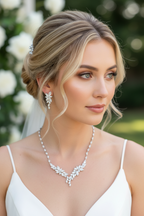 Zirkonia Schmuckset Silber – Collier & Ohrringe im eleganten Blätterdesign Brautschmuck | ONDEGO®